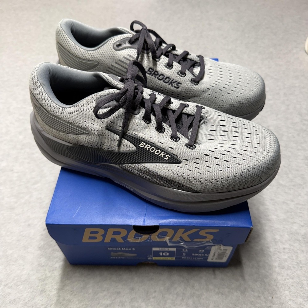 Brooks Ghost Max 3 Shoes Mens 10 Gray Running Cushioned Athletic Extra Wide 4E